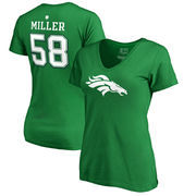 Von Miller Denver Broncos NFL Pro Line by Fanatics Branded Women's St. Patrick's Day Icon V-Neck Name & Number T-Shirt - Kelly G