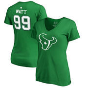 J.J. Watt Houston Texans NFL Pro Line by Fanatics Branded Women's St. Patrick's Day Icon V-Neck Name & Number T-Shirt - Kelly Gr