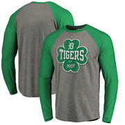 Detroit Tigers Fanatics Branded St. Patrick's Day Emerald Isle Long Sleeve Tri-Blend Raglan T-Shirt - Ash