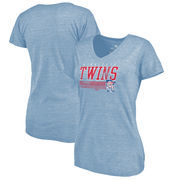 Minnesota Twins Fanatics Branded Womens Cooperstown Collection Fast Pass Tri-Blend V-Neck T-Shirt - Light Blue