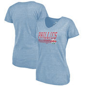 Philadelphia Phillies Fanatics Branded Womens Cooperstown Collection Fast Pass Tri-Blend V-Neck T-Shirt - Light Blue