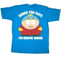 South Park Cartman Screw You Guys I'm Going Home Turquoise Blue Adult T-shirt