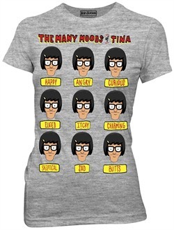 Bob's Burgers Shirt Juniors Many Moods Of Tina Adult Grey Heather Tee