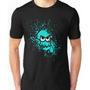 Splatoon Black Squid with Blank Eyes on Cyan Splatter Mask Unisex T-Shirt