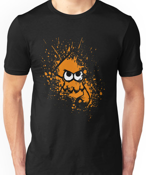 Splatoon Black Squid with Blank Eyes on Orange Splatter Mask Unisex T-Shirt