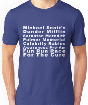 Michael Scott's Dunder Mifflin Scranton Meredith Palmer Memorial Celebrity Rabies Awa Unisex T-Shirt