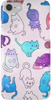 Space Cats - Galaxy Stars Pink Blue Purple Star Kitty Pattern iPhone 7 Cases
