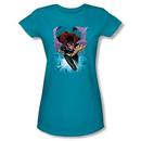 Batgirl New 52 Flying With Bats Juniors Turquoise T-Shirt from Warner Bros.