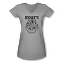 Hogwarts Crest Athletic Juniors Heather V-Neck T-Shirt from Warner Bros.
