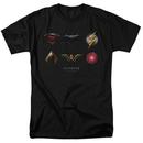 Exclusive Justice League Movie Stacked Emblems Opening Day Adult Black T-Shirt from Warner Bros.