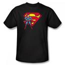 Superman Shield With Standing Superman Adult Black T-Shirt from Warner Bros.