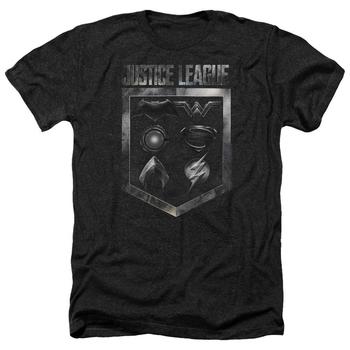 Justice League Movie Shield Of Emblems Adult Black Heather T-Shirt from Warner Bros.
