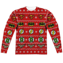 Justice League Ugly Christmas Sweater Print Long Sleeve Tee
