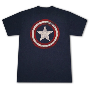 Captain America Distressed Shield Logo Dark Blue Graphic TShirt