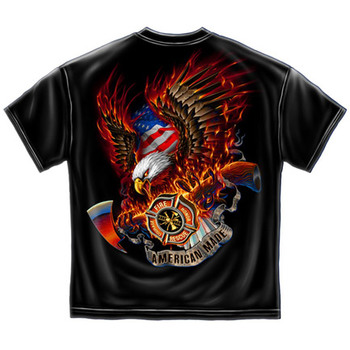 Firefighters American Made USA Patriotic Black Graphic Tee Shirt
