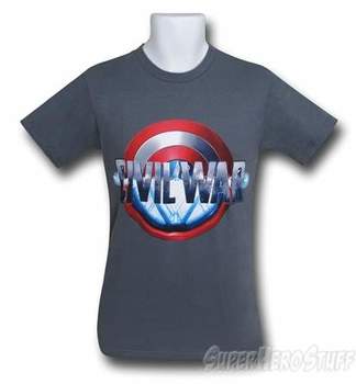 Captain America Civil War Split Logo on Charcoal T-Shirt