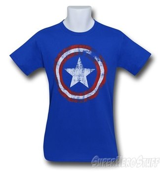 Captain America Distressed Shield Royal Blue T-Shirt