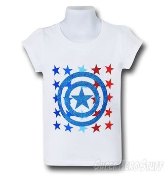 Captain America Glitter Stars Girls Kids T-Shirt