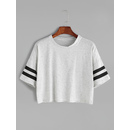Grey Dropped Shoulder Seam Varsity Striped Crop T-shirt