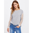 Hollow Out Lace Panel Drop Shoulder Tee