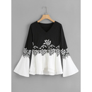 Two Tone Embroidered Applique T-shirt