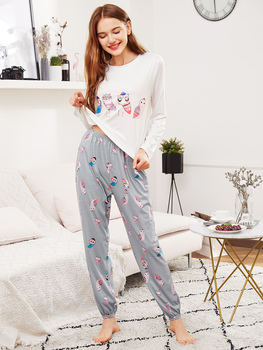 Owl Print Tee And Pants Pajama Set