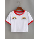 Contrast Trimmed Rainbow Patch Crop T-shirt