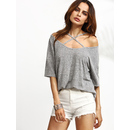 Ribbed Criss Cross Front Cold Shoulder T-shirt
