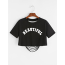 Letter Print Ripped Back Crop T-shirt
