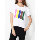 Printed Asymmetrical Hems Concise Round Neck Short Sleeve T-shirts