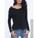 Hollow Out Plain V Neck Long Sleeve T-shirts