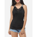 Hollow Out Lace Patchwork Beading Hot V Neck Sleeveless-t-shirts