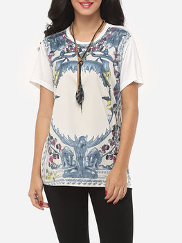 Printed Loose Fitting Exquisite Round Neck Short Sleeve T-shirts