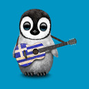 Baby Penguin Playing Greek Flag Guitar T-Shirt
