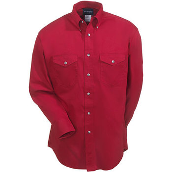 Wrangler Shirts: Men's Red MP3522 R Twill Long Sleeve Western Work Shirt