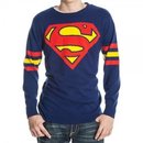 Superman Logo Knitted Sweatshirt with Striped Sleeves