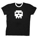 Pixel Skull Adult Black with White Ringers T-shirt