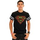 Superman Distressed Logo With Striped Sleeves T-shirt