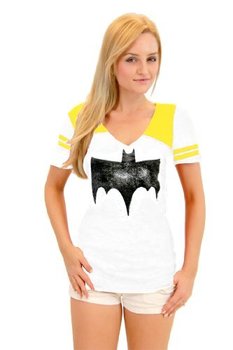 Vintage Batman Logo Juniors Burnout T-shirt with Striped Sleeves