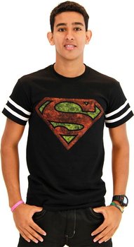 Superman Distressed Logo With Striped Sleeves T-shirt