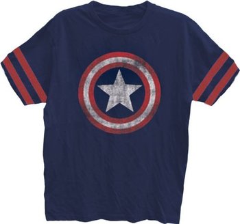 Captain America Distressed Shield Striped Sleeves T-shirt
